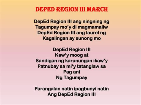 deped march lyrics|DepEd Region 3 March As The Official Song For Programs and .